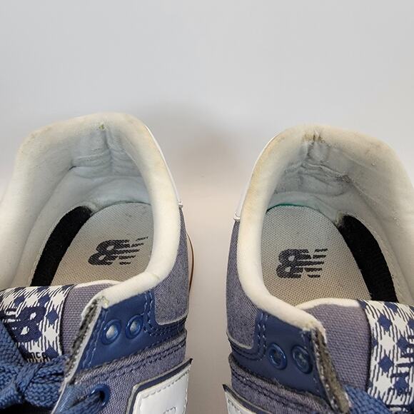 New Balance 574 Sneakers Womens 10.5 Blue Chambray Plaid Lace Up Casual Shoes - Picture 9 of 13
